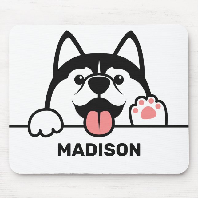 Niedlicher sibirischer Husky-individuelle Name Mousepad (Vorne)