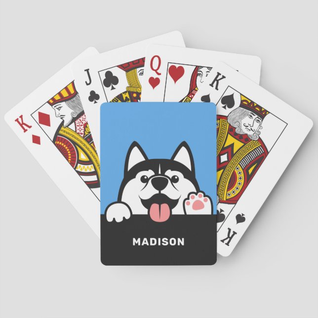 Niedlicher sibirischer Husky-individuelle Name Spielkarten (Rückseite)