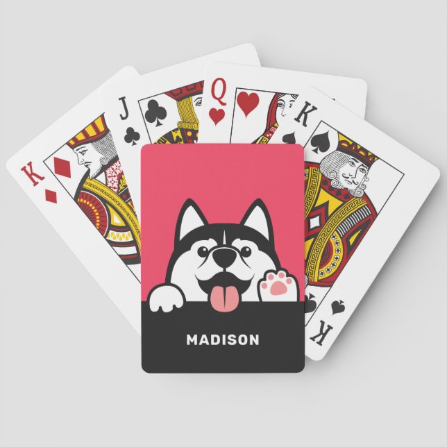 Niedlicher sibirischer Husky-individuelle Name Spielkarten (Rückseite)