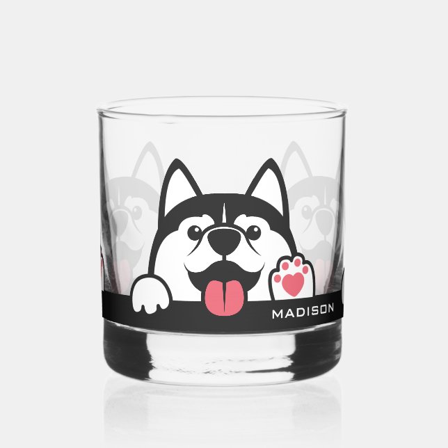 Niedlicher sibirischer Husky-individuelle Name Whiskyglas (Links)