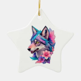 Niedlicher sibirischer Husky mit Blume Keramik Ornament