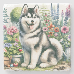 Niedlicher sibirischer Husky Steinuntersetzer