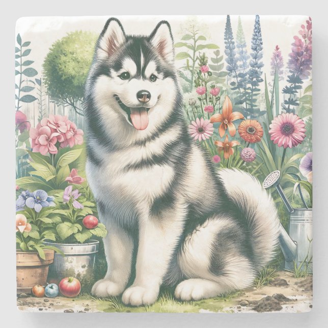 Niedlicher sibirischer Husky Steinuntersetzer (Vorderseite)
