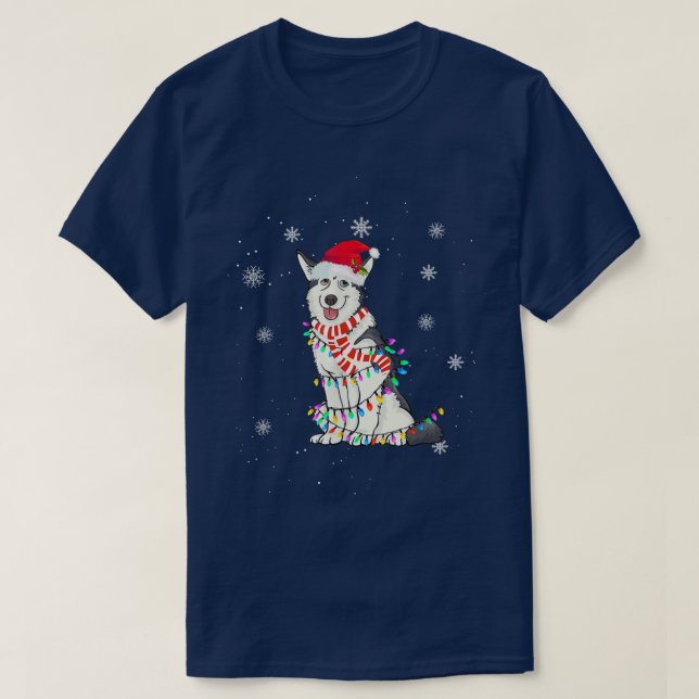 Niedlicher sibirischer Husky Weihnachtshund Lichte T-Shirt (Design vorne)