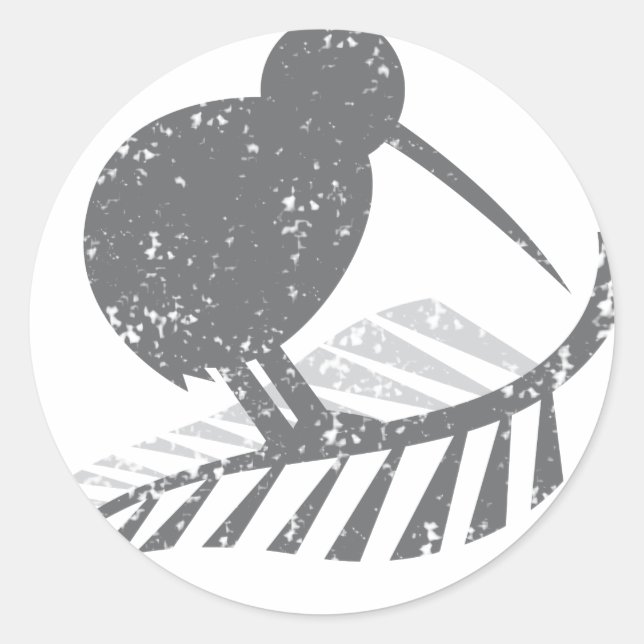 niedlicher silberner Kiwi-Vogel und Silberfarn in  Runder Aufkleber (Vorderseite)