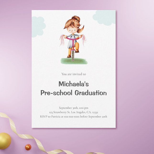 Niedlicher Simple Girl Preschool-Abschluss Einladung (Von Creator hochgeladen)