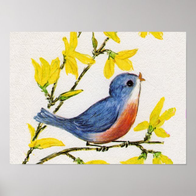 Niedlicher Singing Blue Bird Tree Poster (Vorne)