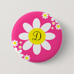Niedlicher Single (Hot Pink und White Daisy) Button