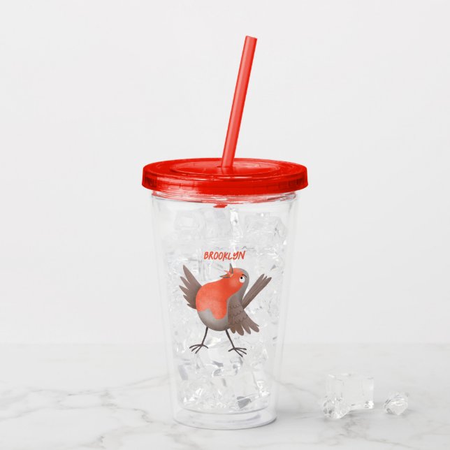 Niedlicher Singvogel Cartoon Acryltrinkbecher (Rückseite Ice)