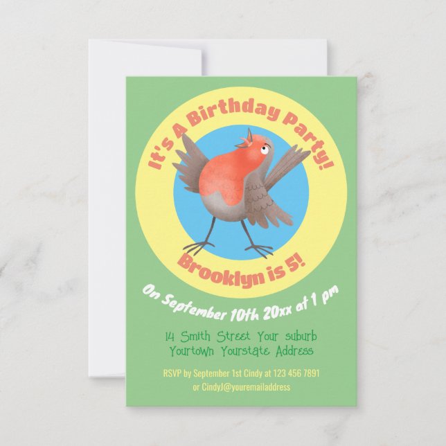 Niedlicher Singvogel Cartoon Einladung (Vorderseite)