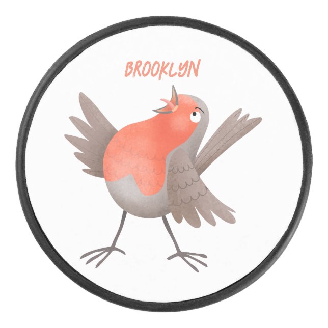 Niedlicher Singvogel Cartoon Eishockey Puck (Vorderseite)