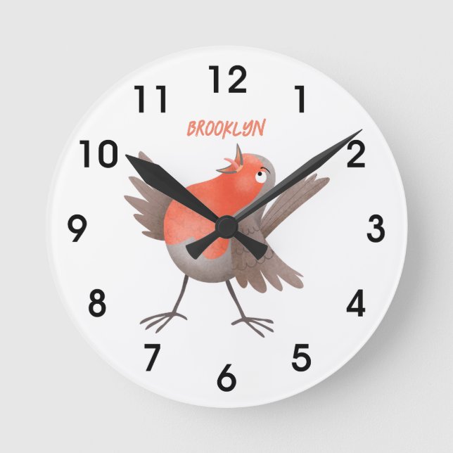 Niedlicher Singvogel Cartoon Runde Wanduhr (Vorderseite)