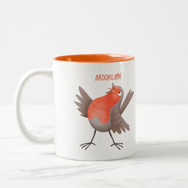 Niedlicher Singvogel Cartoon Zweifarbige Tasse (Links)