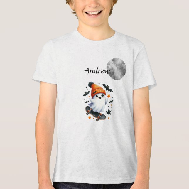 Niedlicher Skate Boarding Ghost - Fledermäuse - Mi Tri-Blend Shirt (Vorderseite)