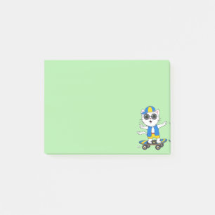 Niedlicher Skater Cat on Lime Green Post-it Klebezettel