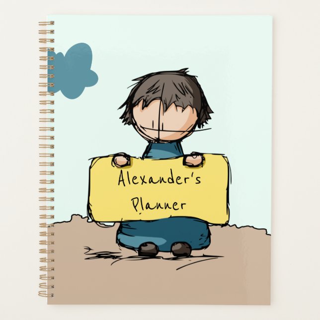 Niedlicher Sketch-Junge mit Personalisierten Kinde Planer (Vorderseite)