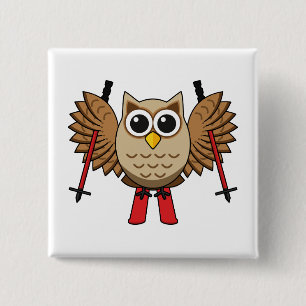 Niedlicher Skifahrer Cartoon Button