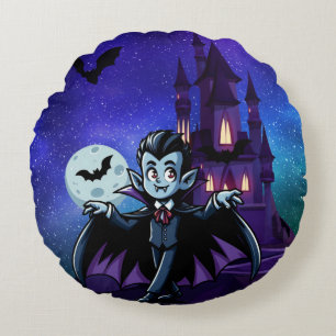 Niedlicher, skurriler Halloweenvampir Rundes Kissen