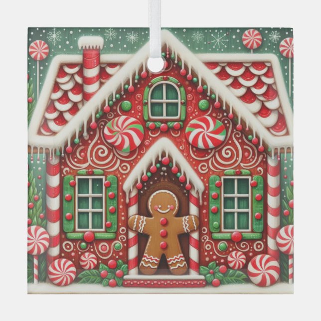 Niedlicher, skurriler Lebkuchen Ornament Aus Glas (Vorderseite)