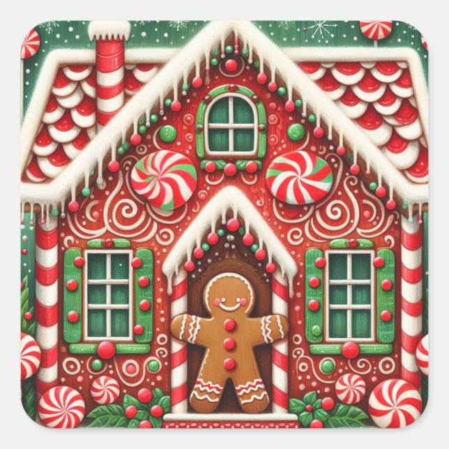 Niedlicher, skurriler Lebkuchen Quadratischer Aufkleber (Vorderseite)