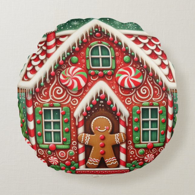 Niedlicher, skurriler Lebkuchen Rundes Kissen (Vorderseite)