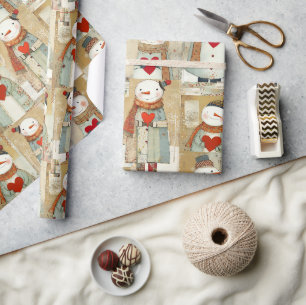 Niedlicher skurriler Schneemann Erde Liebe Geschenkpapier