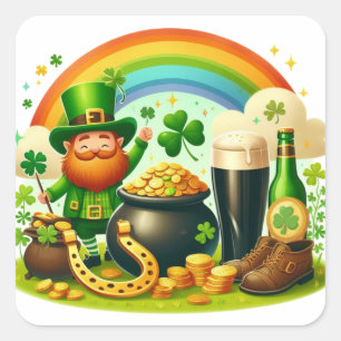 Niedlicher, skurriler St. Patrick's Day Quadratischer Aufkleber