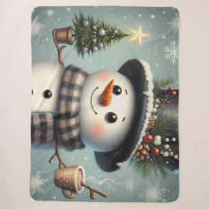 Niedlicher skurriler Weihnachts-/Winterschneemann Sherpadecke