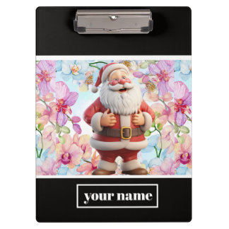 Niedlicher skurriler Weihnachtsmann mit Blumen Klemmbrett