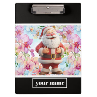 Niedlicher skurriler Weihnachtsmann mit Blumen Klemmbrett