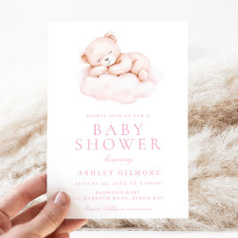 Niedlicher Sleepy Bear Pink Babydusche Einladung
