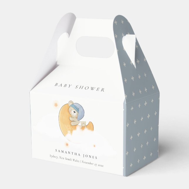 Niedlicher Sleepy Blue Bear Over Moon Boy Baby Dus Geschenkschachtel (Vorderseite)