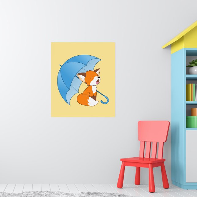 Niedlicher Sleepy Little Fox unter Umbrella Poster (Kinderzimmer 1)