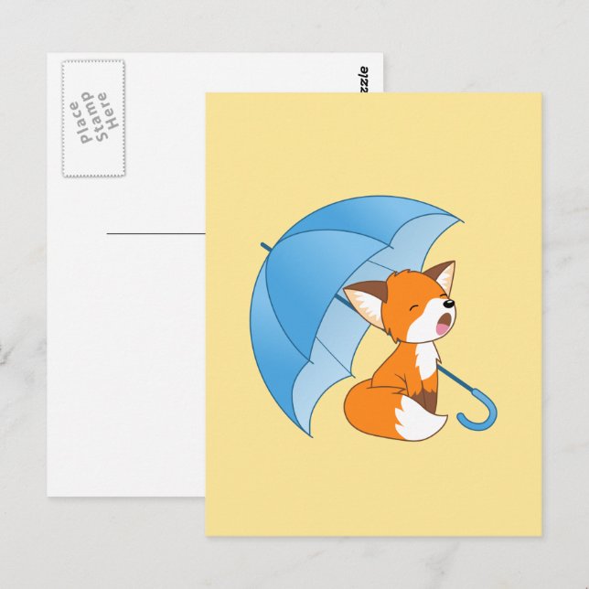 Niedlicher Sleepy Little Fox unter Umbrella Postkarte (Vorne/Hinten)