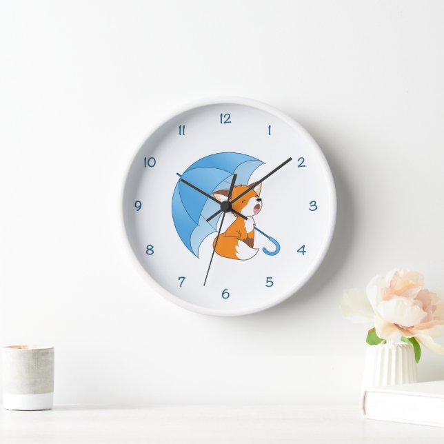 Niedlicher Sleepy Little Fox unter Umbrella Uhr (Zuhause)