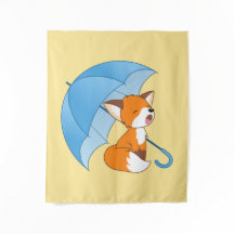 Niedlicher Sleepy Little Fox unter Umbrella