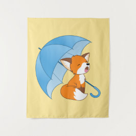 Niedlicher Sleepy Little Fox unter Umbrella Wandteppich