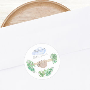 Niedlicher Sloth Baby Boy Dusche Klassischer Runda Runder Aufkleber