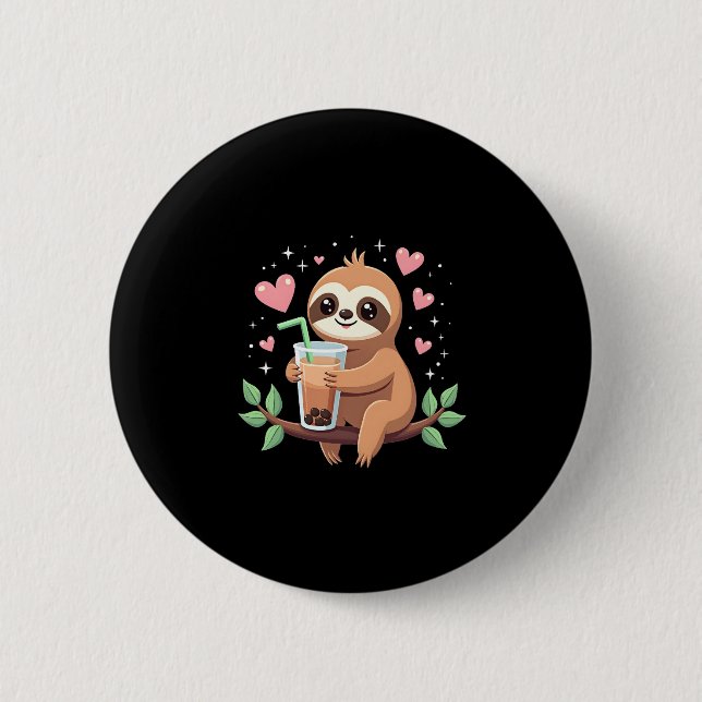 Niedlicher Sloth Boba Bubble Milk Teatro Sociale B Button (Vorderseite)