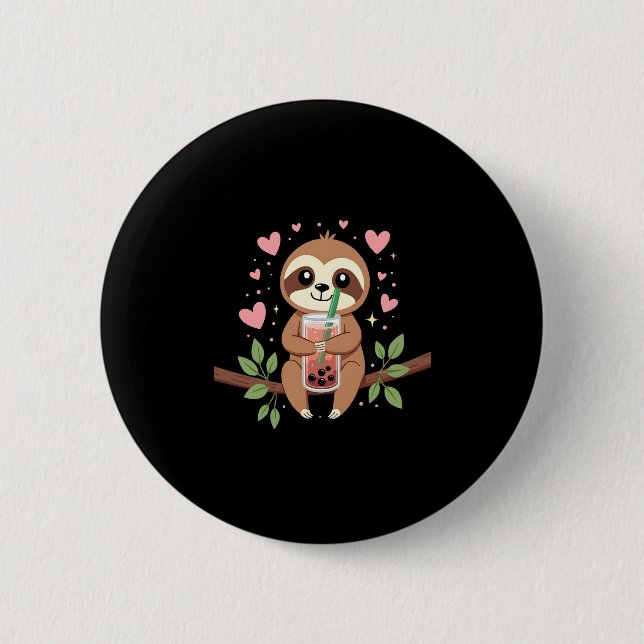 Niedlicher Sloth Boba Bubble Milk Teatro Sociale B Button (Vorderseite)