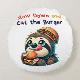 Niedlicher Sloth Burger Cartoon Fast Food Rundes Kissen