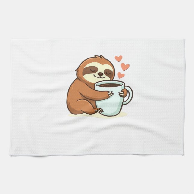 Niedlicher Sloth, der Big Coffee Cup Premium-T - S Geschirrtuch (Horizontal)