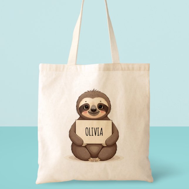Niedlicher Sloth mit einem Namensschild Tragetasche (Von Creator hochgeladen)