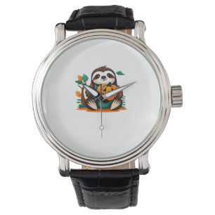 Niedlicher Sloth mit Pumpkin Halloween Cartoon Vec Armbanduhr