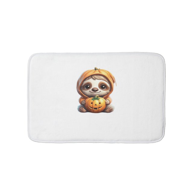 Niedlicher Sloth mit Pumpkin Halloween Cartoon Vec Badematte (Vorderseite)