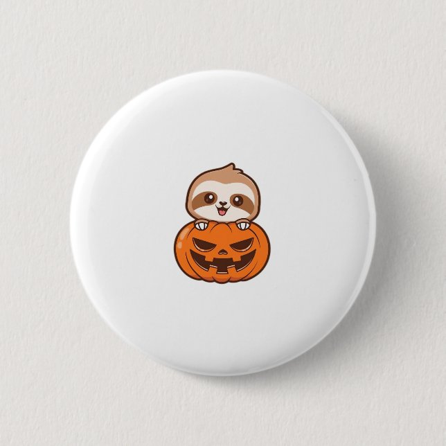 Niedlicher Sloth mit Pumpkin Halloween Cartoon Vec Button (Vorderseite)