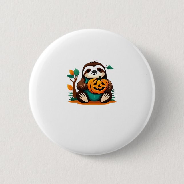 Niedlicher Sloth mit Pumpkin Halloween Cartoon Vec Button (Vorderseite)