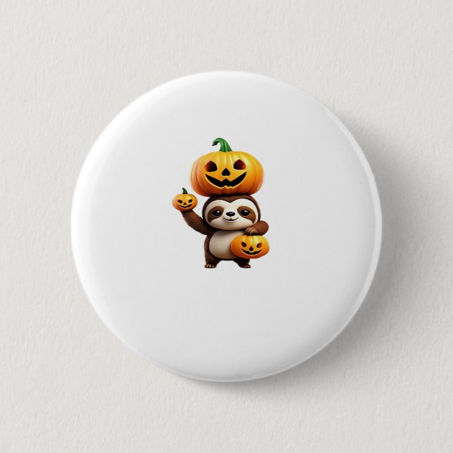 Niedlicher Sloth mit Pumpkin Halloween Cartoon Vec Button (Vorderseite)