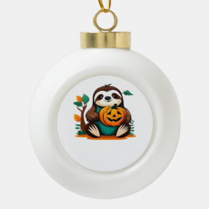 Niedlicher Sloth mit Pumpkin Halloween Cartoon Vec Keramik Kugel-Ornament