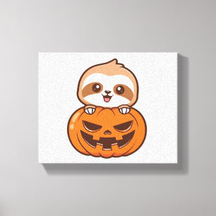 Niedlicher Sloth mit Pumpkin Halloween Cartoon Vec Leinwanddruck